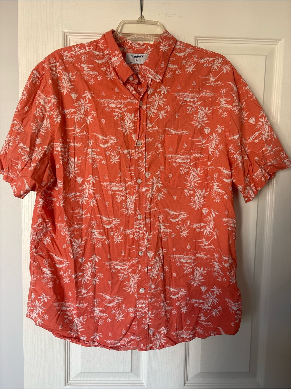 Old Navy Coral Orange Tropical Button-Up Shirt
